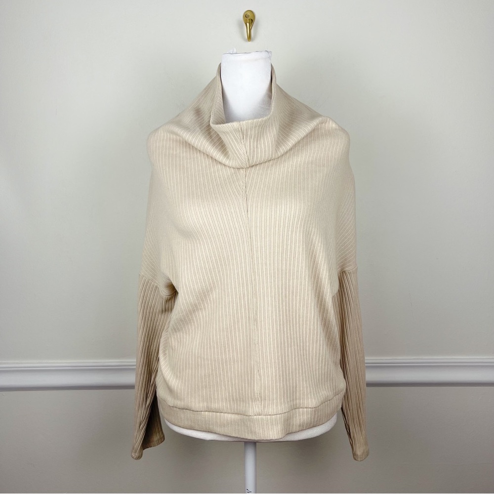 Free People Beach Cream Boxy Fit High Neck Cowl Neck Long Sleeve‎ Ribbed Top XS